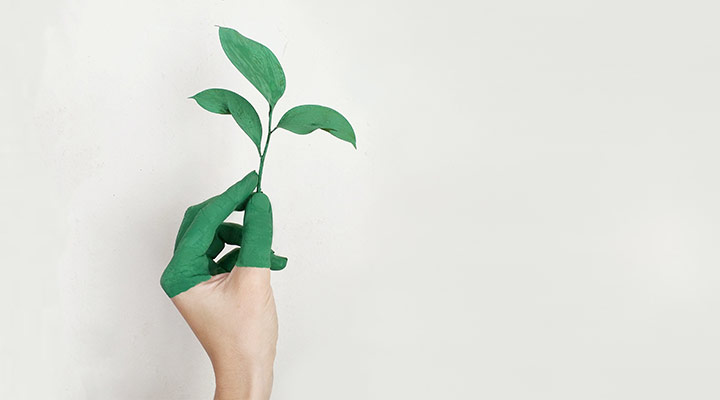 hand painted green holding a branch with leaves